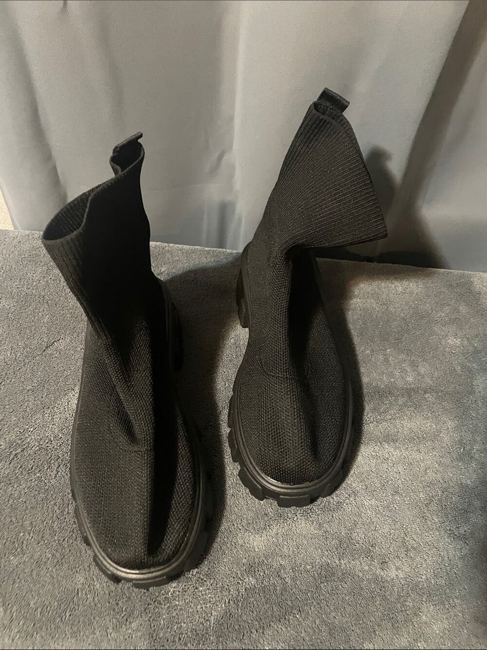 Black Knit Sock Ankle Boots - Sleek Stretch